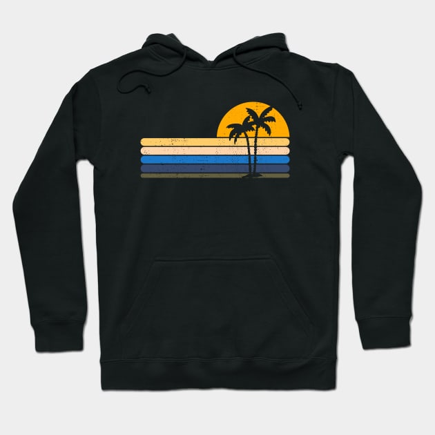 Retro Palm Tree Sunset Palmes Traveling Holiday Hoodie by BurunduXX-Factory